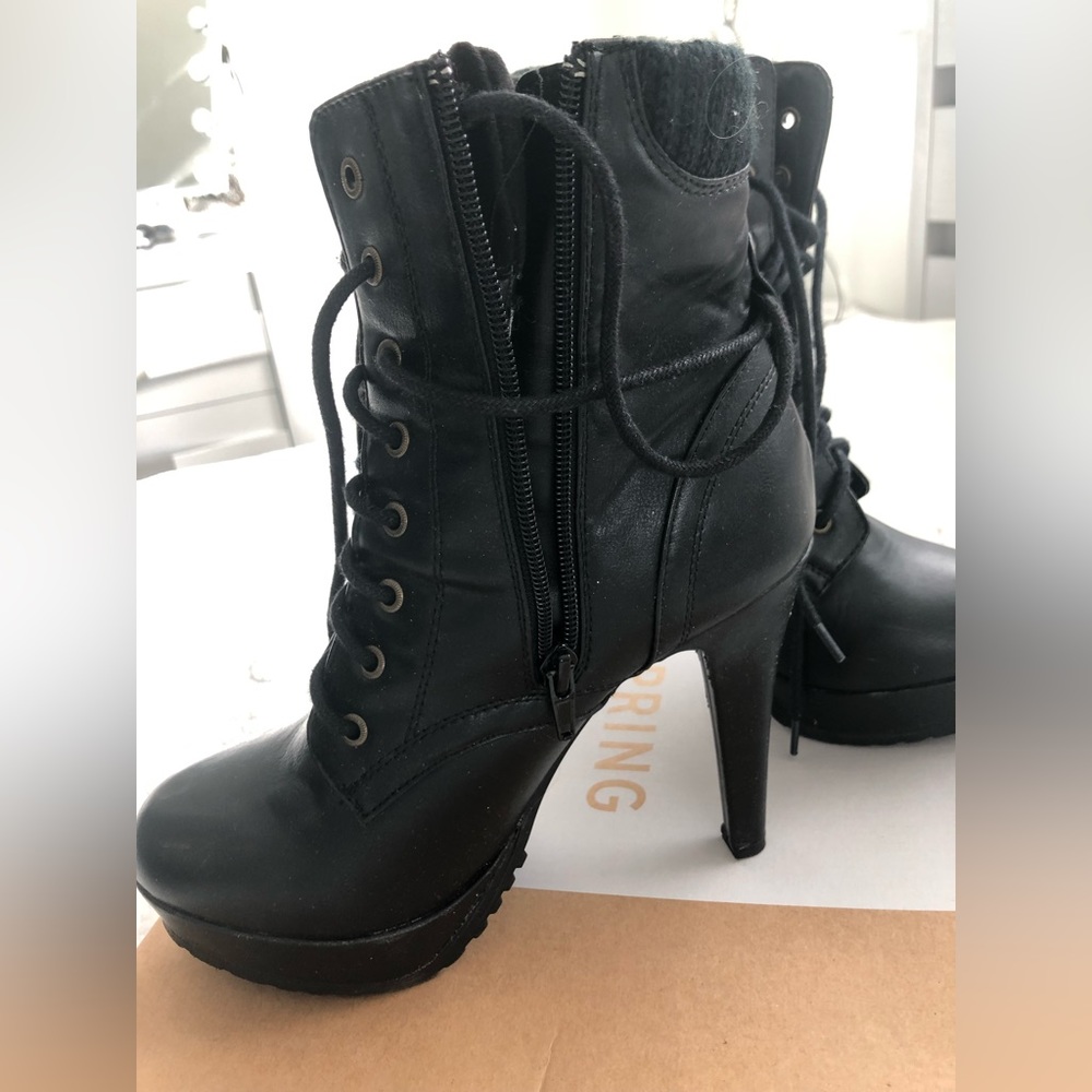 Black Ankle boots. Black ankle chunky combat high heel booties